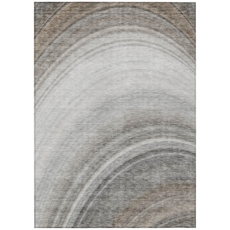 Tapis extérieur lavable abstrait gris argenté et beige 5 pi x 8 pi