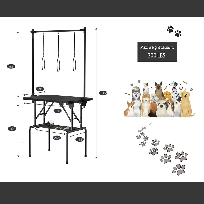 Dog Grooming Table,Foldable Pet Grooming Tables With Adjustable Arm,Clamps,Nooses, Mesh Tray