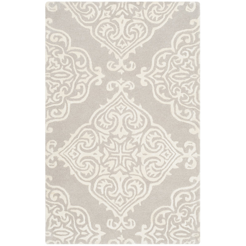 Tapis argent / ivoire en laine touffeté à la main Bernon, Rectangle 2 pi x 3 pi