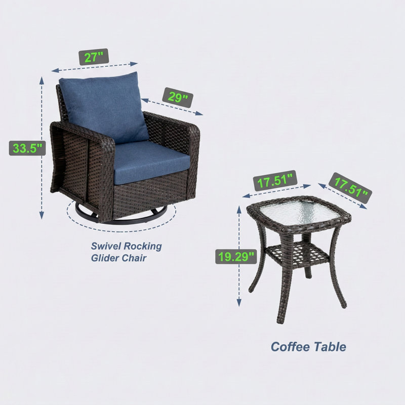 Un ensemble comprenant deux chaises pivotantes et une table d'appoint.