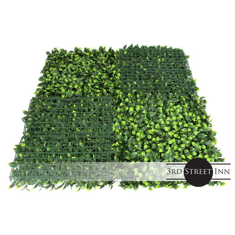 Feuillage artificiel vert protégé contre les rayons UV pour la décoration extérieure. Panneaux de 20 po x 20 po (ensemble de 12)