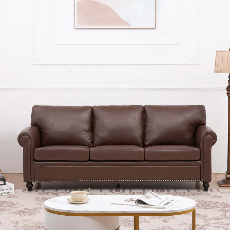 Boel 83.5'' Faux Leather Sofa, Brown Faux Leather, 83.86" W