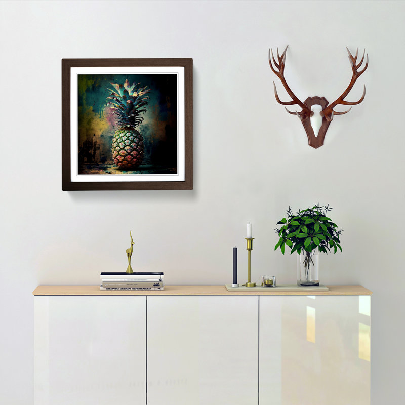 Pineapple Post-Impressionism - Single Picture Frame Print on Wood, Walnut