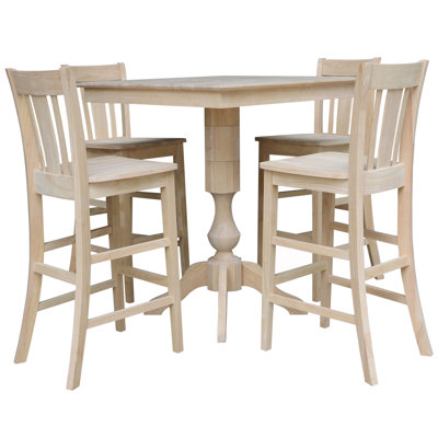 5 Piece Square Top Bar Height Dining Set With Four Matching San Remo Bar Height Slat Back Stools