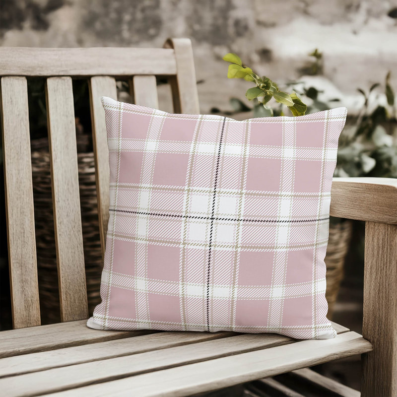 Coussin extérieur Christopher's, H 20 po x l 20 po, Tissu écossais rose 1