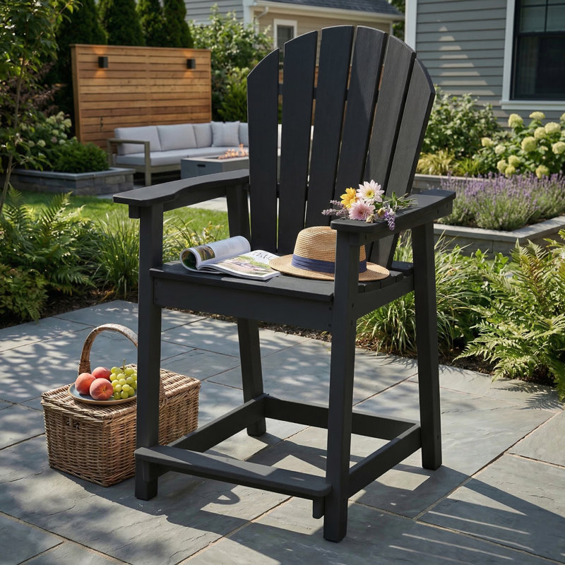 Hdpe Outdoor Adirondack Bar Chair, Black