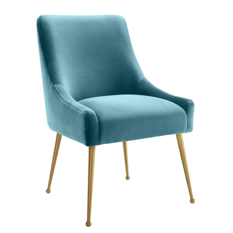 19'' H Upholstered Pine Parsons Chair, Gold, Sea Blue Velvet