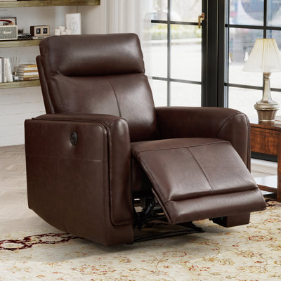 35.83" W Modern Top-Grain Leather Power Reclining Chair With USB & Type-C, Ergonomic Design For Living Room
