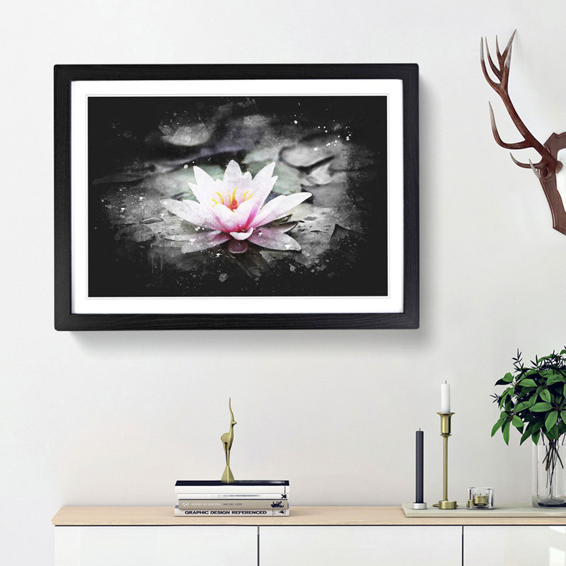 A Pale Pink Water Lily - Picture Frame Graphic Art Print, 60cm H x 91cm W x 2cm D, Black Framed