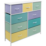 9 Drawers Dresser with Steel Frame and Wood Top