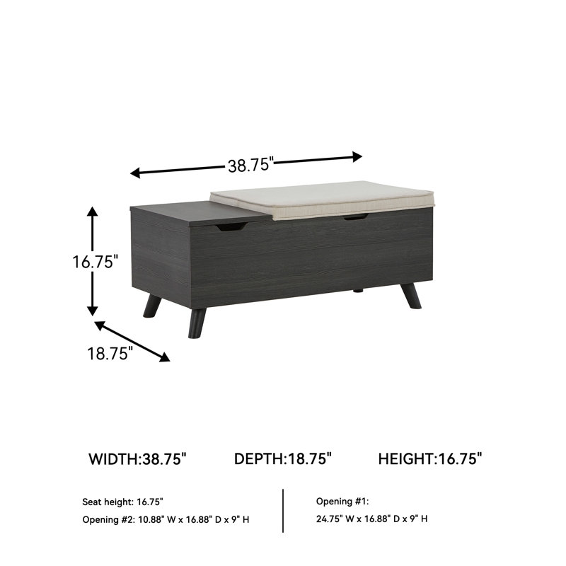 Kadira Polyester Upholstered Storage Bench, White/Black