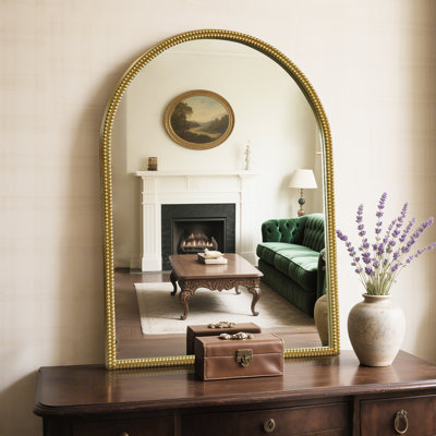 Antique Mirror with Metal Frame – Arched Beaded Wall Mirror