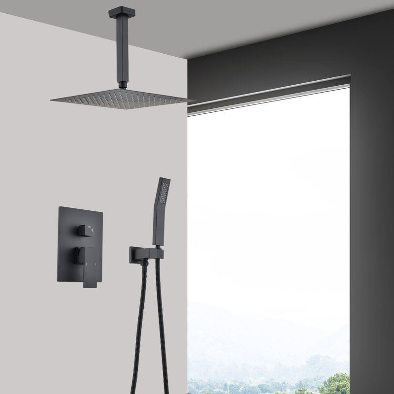 Matte Black Ceiling Mounted Shower Kit In 10" & Handheld - Brass, Simulates Natural Rainfall Sensation, Self-Cleaning Nozzle, Compatible With American Standard Pipe Connections Scheme Head Handheld,