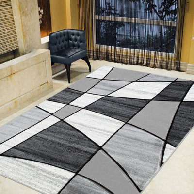 Tapis gris zone géométrique Aftan