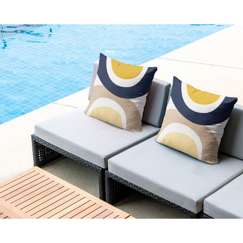 Jeté carré en polyester / mélange de polyester intérieur / extérieur, L 19 po x H 19 po, Jaune / bleu marine / beige