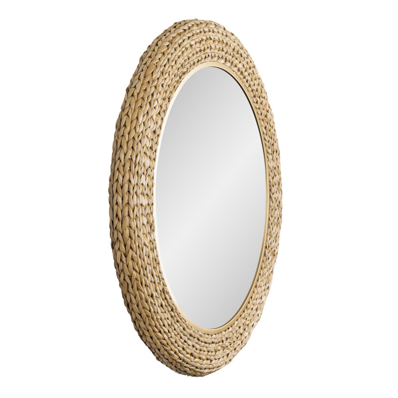 Athena Round Wall Mirror - 40"W x 40"H - French Gold/Natural Seagrass, 40.25" x 40.25", Brushed Gold/Tan