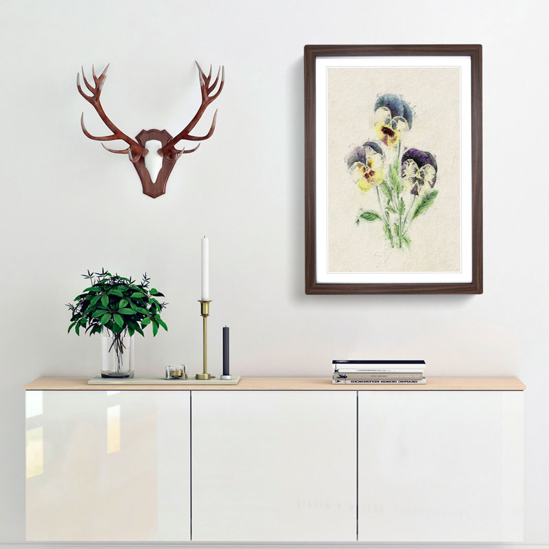 Illustration of Wild Pansies - Picture Frame Painting Print, 48cm H x 36cm W x 2cm D, Walnut Framed