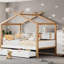 Cadre de lit en bois blanc pour lit double en bois original avec deux tiroirs et une bibliothèque pour enfants ou chambre d'amis-1036101368