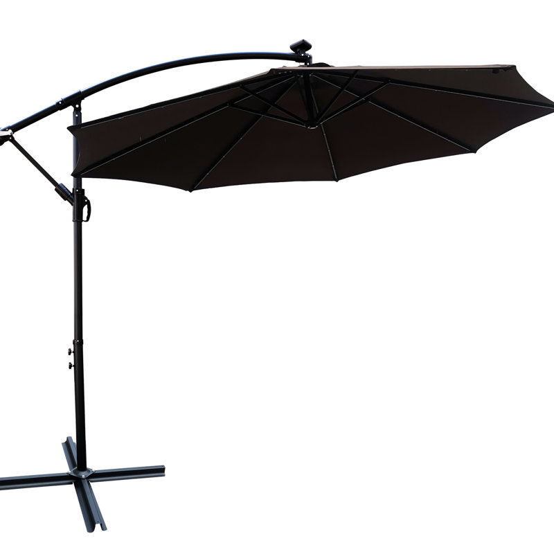 Parasol de patio 10 pi - DEL solaire, base stable, 8 nervures pour la terrasse du jardin, conduit extérieur, nervures, cour arrière