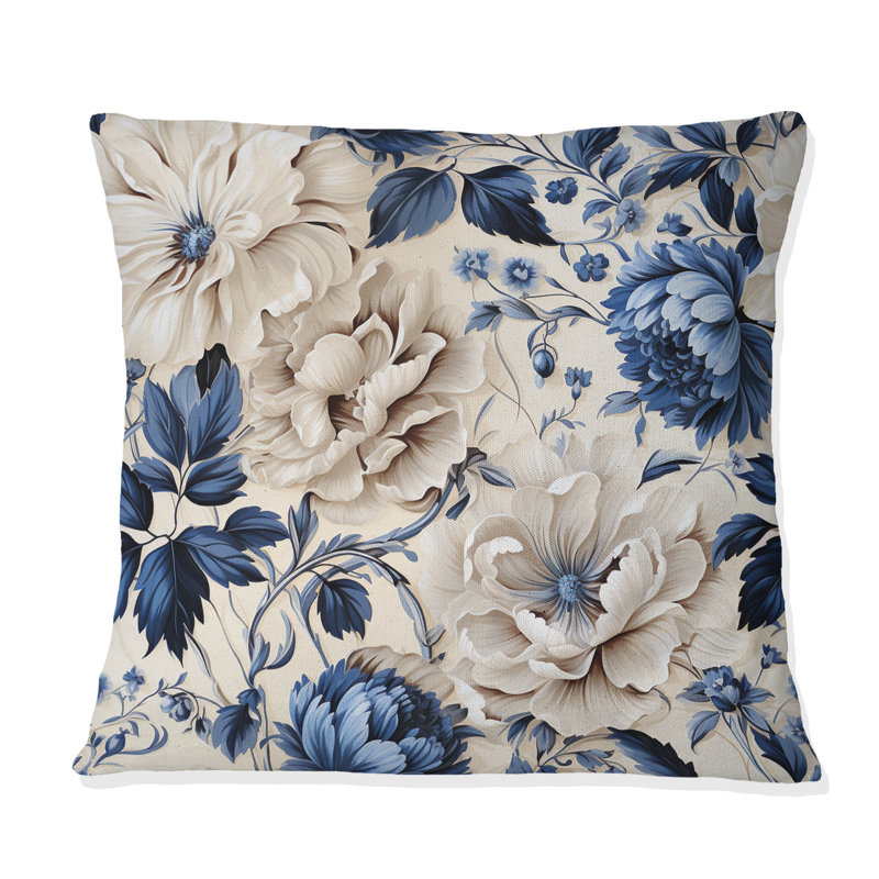 Coussin Blue Renaissance Florals Victorian, 16" x 16"
