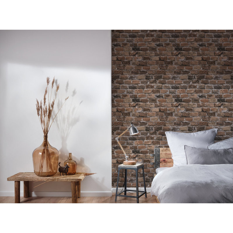 Bricks and More Collection Authentic Brick Wallpaper Roll, Brown