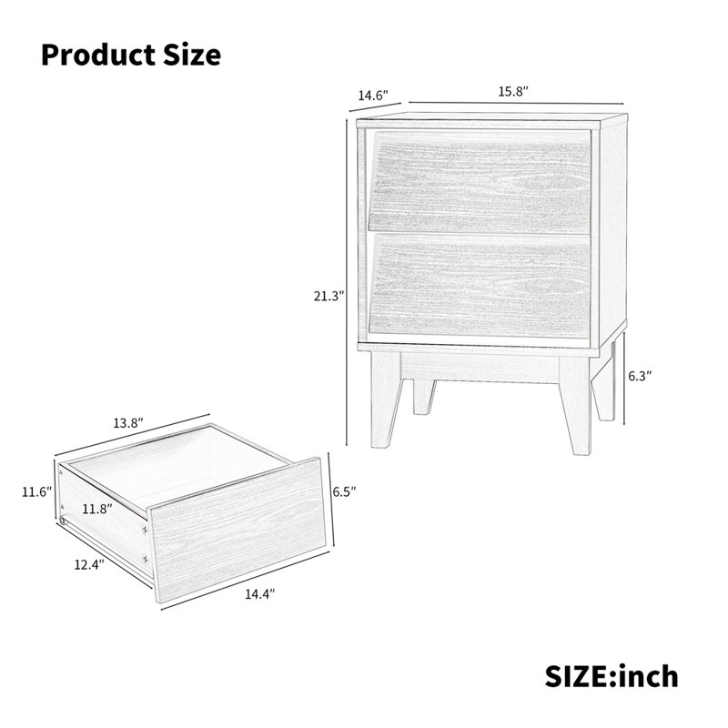 16cm W Manufactured Wood Bedside Table, Black