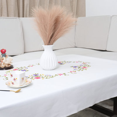 Housse de table en coton épais brodée à la main - Nappe décorative multicolore à motif floral