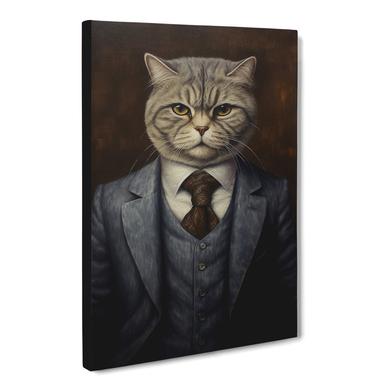 Cat In A Suit Painting No.2 - No Frame Print, 76cm H x 50cm W x 3cm D