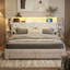 Smart LED White Velvet Storage Bed With Bookcase Headboard & Charging Station (USB/Type-C), 140X200cm European Double / 160X200cm King, 2 Drawers Upholstered Frame-1146139603