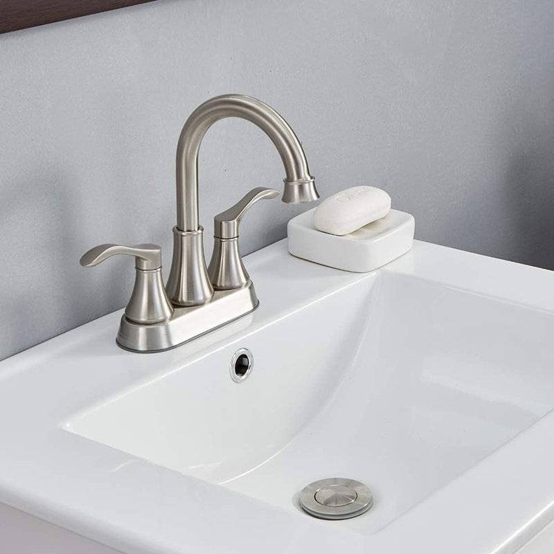 Robinet de salle de bain à ensemble central avec bonde, Nickel brossé