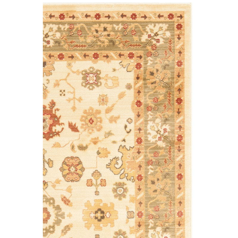 Tapis oriental crème / vert Christensen, 5 pi 3 po x 7 pi 6 po