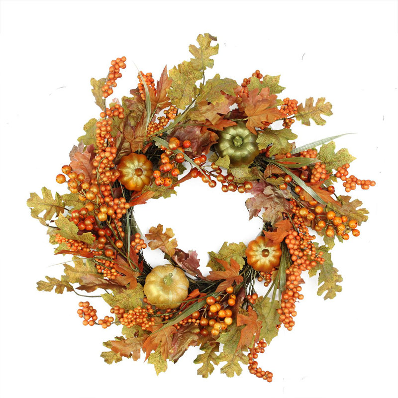 Autumnal Charm Pumpkin and Berry 22" Harvest Wreath