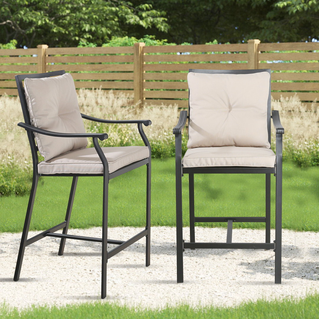 Airic Powder Coated Steel Outdoor 27'' Counter Stool with Cushion (Set of 2) Lark Manor™