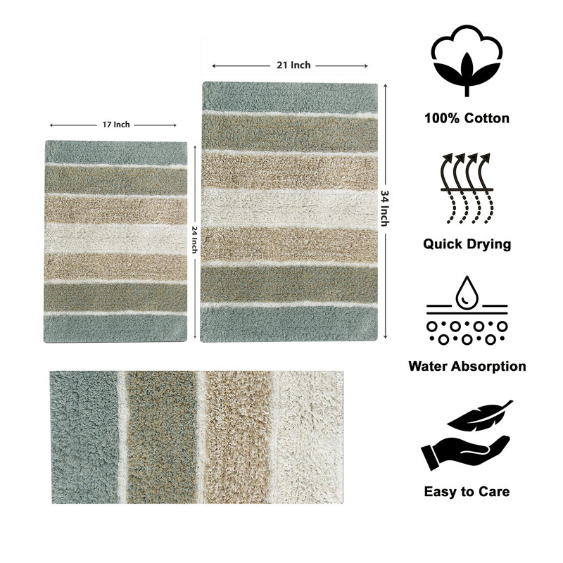 Cervantes 100% Cotton Non-Slip Bath Rug, Gray/Beige, Large