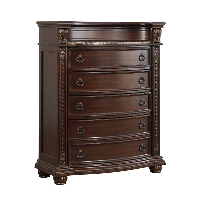 Commode 5 tiroirs Axxel, Cerise foncée