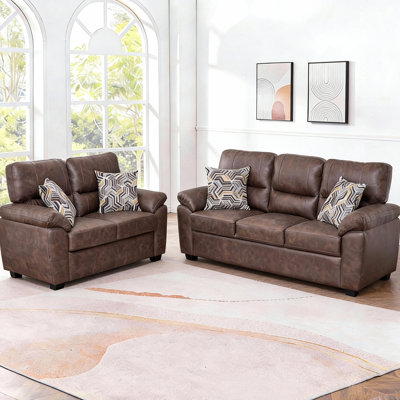 2 - Piece Living Room Set with Plush Seating, Solid Wood Frame & Accent Pillows by Latitude Run