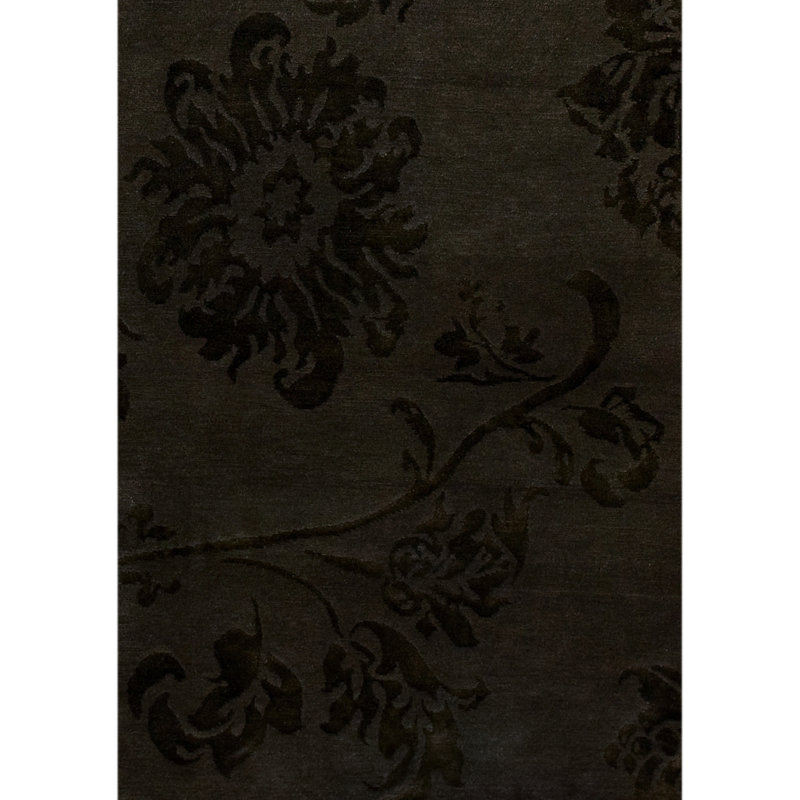 Tapis rectangulaire en laine / soie noué à la main or / brun, Rectangle 6 pi x 9 pi