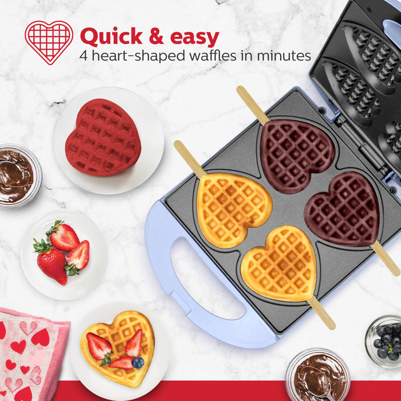 Holstein Housewares 4 Section Heart Shaped Waffle Maker, Lavender