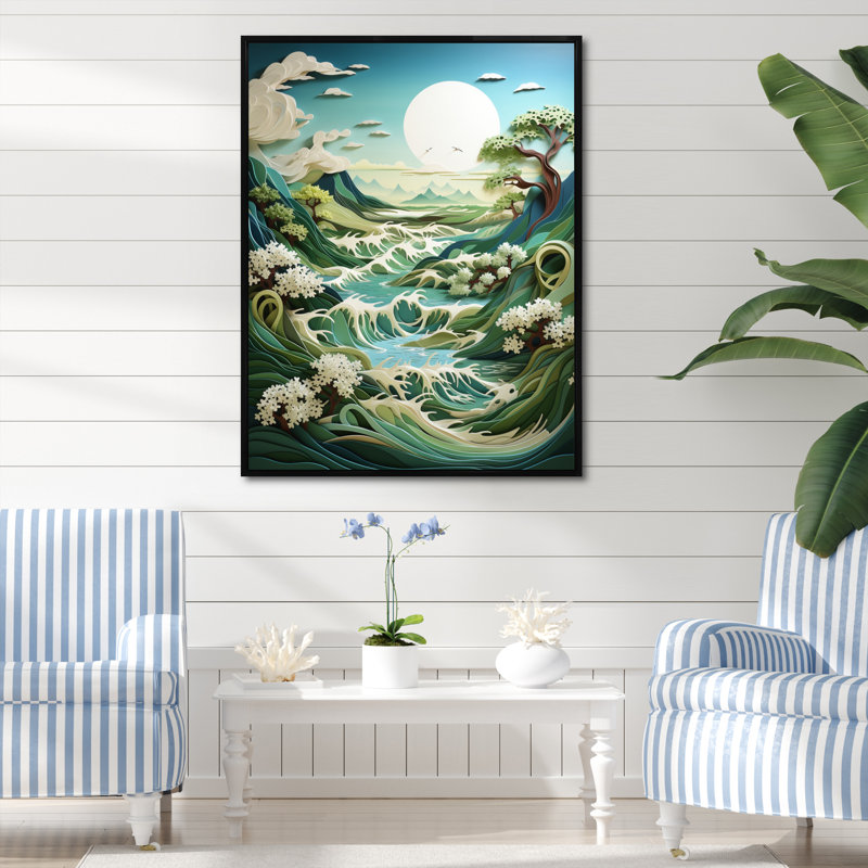 «Coastal Windswept Dunes Papercut», reproduction d'art nautique et de plage, H 44 po x l 34 po, Cadre flottant noir