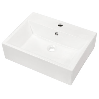 White Ceramic Rectangular Wall Mounted Bathroom Sink - 21"X16". European Inspired Design With Faucet Hole And Overflow. Arc Beautiful. Elegant Kind. Quality. Low Water Absorption. Acid Stain