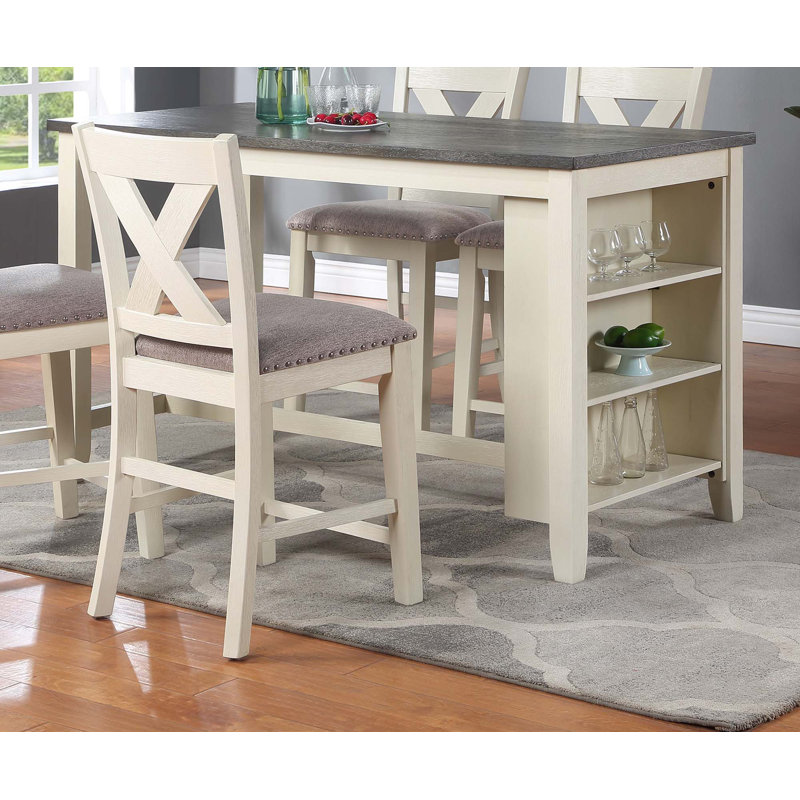 Ensemble de 2 chaises à hauteur de comptoir, Blanc, crème, Blanc, crème