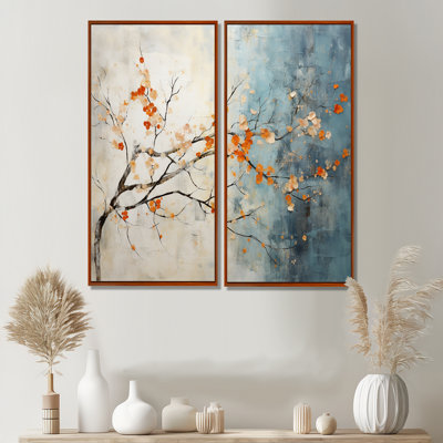 Orange Teal Maple Tree Glowing Embers V - Traditional Art Prints On Canvas
