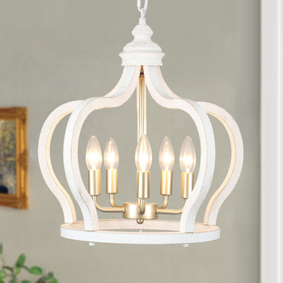  Andelain 5 - Light 17"W Dimmable Candle Style Geometric Chandelier with Distressed Wood Accents