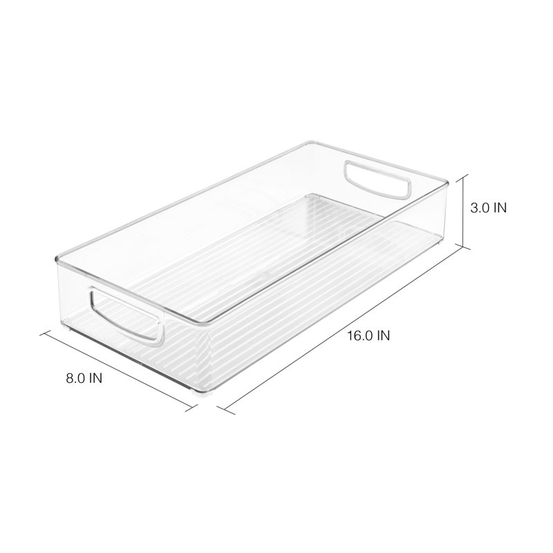iDesign Plastic Kitchen Storage Organizer Binz with Handles, 16" x 8" x 3", Clear