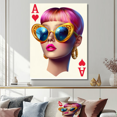 Pop Art Queen Of Hearts Playing Card II - Fashion Woman Wall Art Living Room