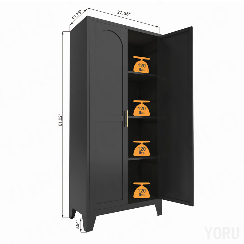 Armoire de rangement 61 "en métal, 2 portes, tablettes réglables - standard