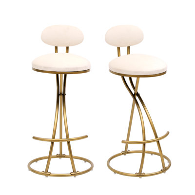 Modern Kitchen Stools Of 2, Creamy White Velvet, Gold Metal Base, 27.95'' Seat Height, Scratch For Homes Upholstered Island 220Lbs Max Weight, Ergonomic