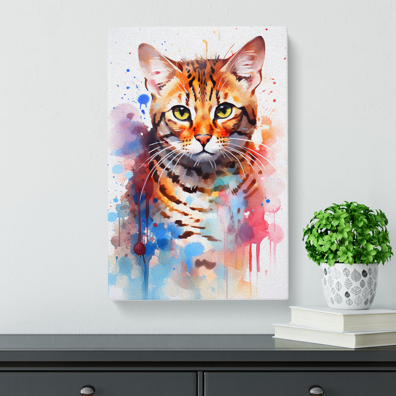 Bengal Cat Action Painting - Wrapped Canvas, 76cm H x 50cm W x 3cm D