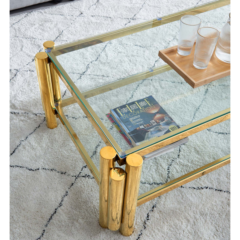 Table basse rectangulaire moderne en acier inoxydable de 50 po de largeur, Doré