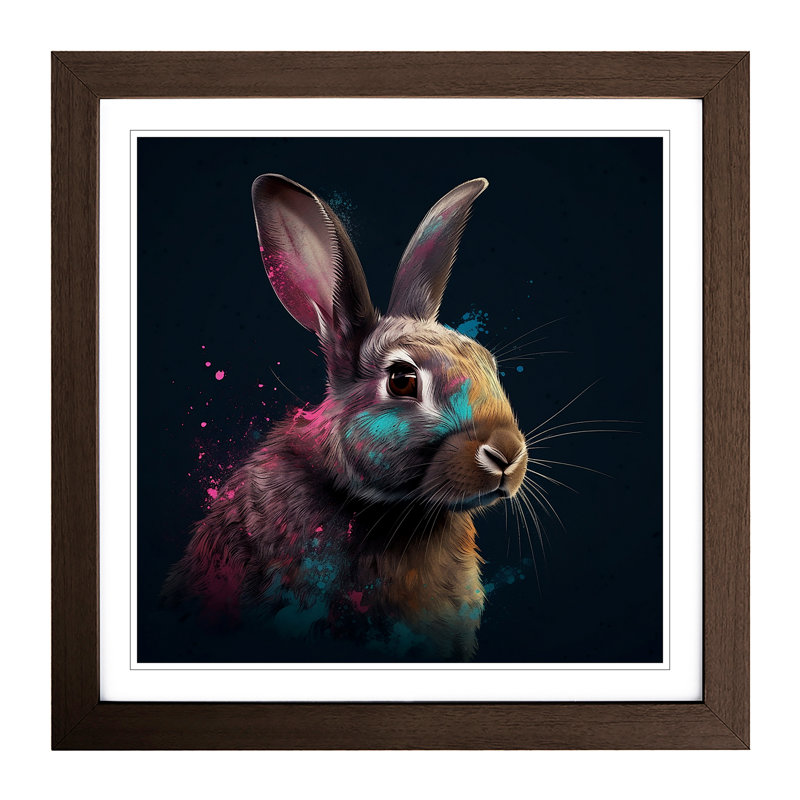 Rabbit Digital No.4 - Single Picture Frame Print on Wood, Walnut